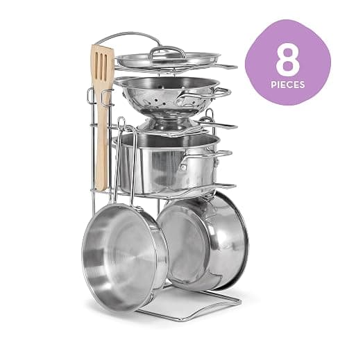 Melissa & Doug Stainless Steel Pots & Pans, 8 Piece Play Kitchen Set, Premium Play Kitchen Accessories & Cooking Utensils, Preschool Toys for Kids 3+ thumbnail 4