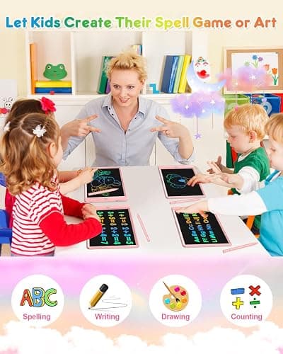 FLUESTON LCD Writing Tablet, 10 Inch Doodle Board Toys Gifts for 3-8 Year Old Girls Boys, Colorful Electronic Board Drawing Pad for Toddler Easter Basket Stuffer for Kids, Educational Travel Toy thumbnail 3