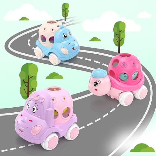 BeAndge Baby Girl Toys Gifts for 1 2 Year Old Girls, Pink Cars for Babies 6-12 12-18 Months, Push and Go Trucks for Toddlers, Soft Rattle and Roll Toys for One & 1+ Infants First Birthday Gift thumbnail 4