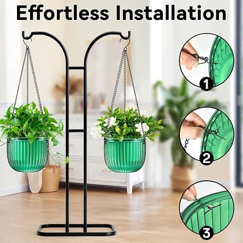 Halatool 2 Pack Self Watering Hanging Planters for Indoor Plants - 6.5 Inch Outdoor Hanging Flower Pots with 2 Metal Chains for Garden Home Wall Decor (Peacock Green) thumbnail 5