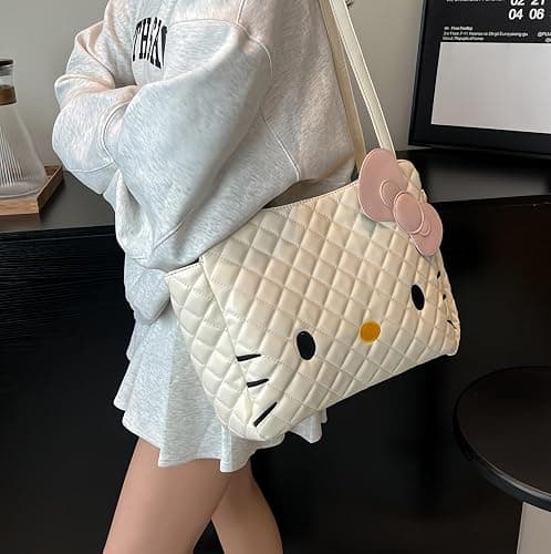 Cute Kitty Backpack Bag Cartoon Crossbody Bag with Plush Charm, Leather Shoulder with Adjustable Shoulder Strap for Women, Gift for Her thumbnail 3