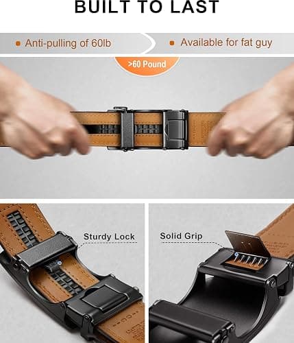 KEMISANT Mens Ratchet Belt 2 Units,Sliding Belt For Gift Mens Dress Casual 1 3/8",Size Adjustable thumbnail 5