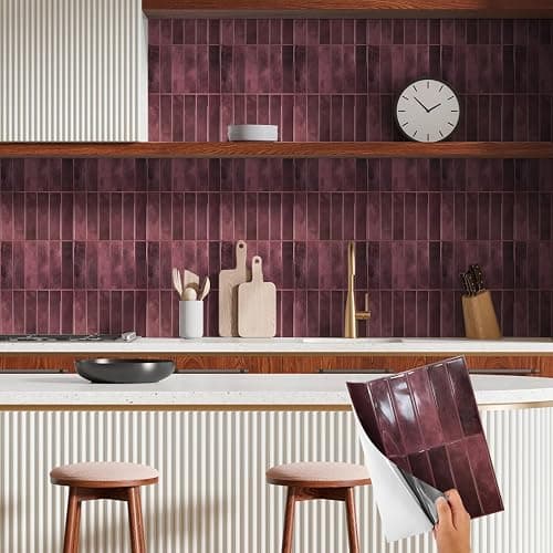 Alwayspon 22.9x29cmx10Pcs Self-Adhesive 3D Vinyl Wall Tile Sticker Transfers, Peel and Stick Waterproof Splashback Stick on Tile Decals for Kitchen Bathroom Wall, Retro Red thumbnail 7