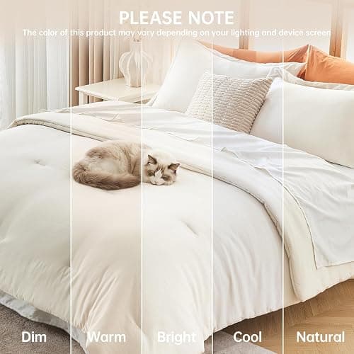 MUXHOMO Queen Comforter Set, All Season Ultra Soft Down Alternative Bedding - 3 Piece Lightweight Bed Set Includes 1 Comforter (90"x90") and 2 Pillow Shams (20"x26"), Ivory thumbnail 9