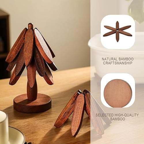 Csydxbbe Bamboo Trivets for Hot Dishes, Tree Shape Trivet Set, 5 Bamboo + 1 Stand stored Like a Tree,Foldable Kitchen Wooden Trivet, for Hot Pot Holders for Pots, Bowls and Teapot thumbnail 6