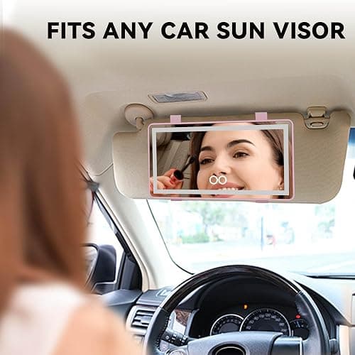 Feisate Car Mirror Visor Vanity with Rechargeable LED Light - 3 Light Modes & Dimmable Touch Screen- Girly Pink Car Accessories for Women Interior- Large Clip on SunVisor Passenger Side Mirror, Pink thumbnail 4