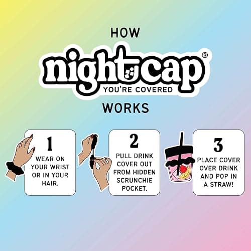 NightCap Drink Cover Scrunchie, Anti Spiking Drink Protector, Reusable Cup Cover for Bars, Festivals, Concerts, College Parties & Travel, Hidden Drink Safety Cover for Women, Shark Tank, Hair Tie thumbnail 4