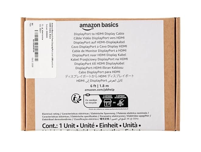 Amazon Basics DisplayPort to HDMI Cable, Uni-Directional, 4K@30Hz, 1920x1200, 1080p, 6 ft, Black thumbnail 5