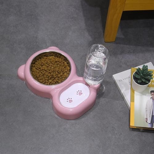 Dog Bowls, Cat Food and Water Bowl Set with Water Dispenser and Stainless Steel Bowl for Cats and Small Dogs - Pink thumbnail 8