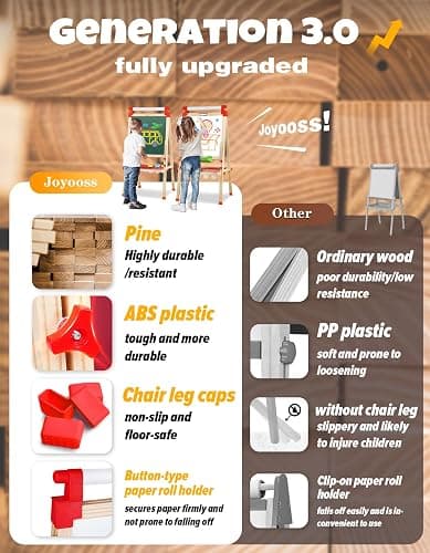 JOYOOSS Kids Wooden Easel with Paper Roll - Adjustable Magnetic Double Sided Drawing Board Whiteboard & Chalkboard Dry Easel Board,Children Art Easel for 3~12 Years Kids Boys Girls Painting Drawing thumbnail 5