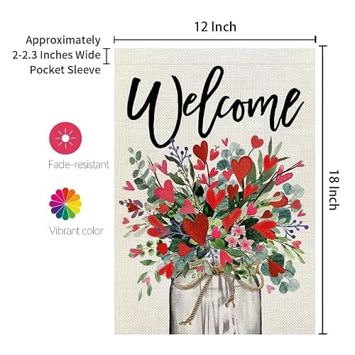 CROWNED BEAUTY Valentines Day Floral Mason Jar Garden Flag 12x18 Inch Double Sided for Outside Welcome Burlap Small Holiday Yard Flag thumbnail 3