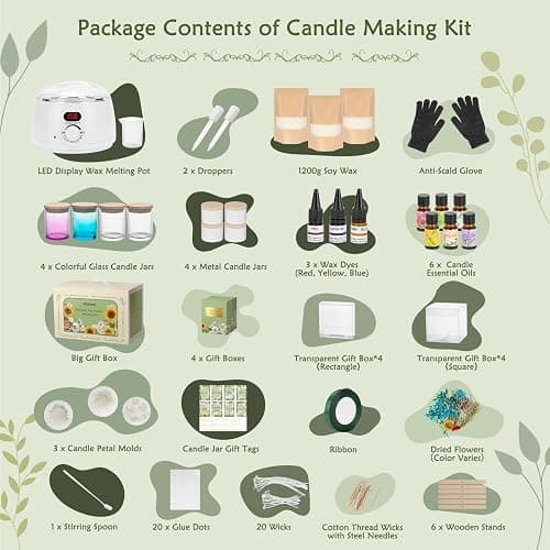 ZEROMX Candle Making Kit for Adults Beginners – 1200g Soy Wax, Digital Wax Melting Pot, Floral Candle Molds, Gift Boxes, Premium Candle Making Supplies, Complete DIY Set, Christmas Craft Gifts thumbnail 2