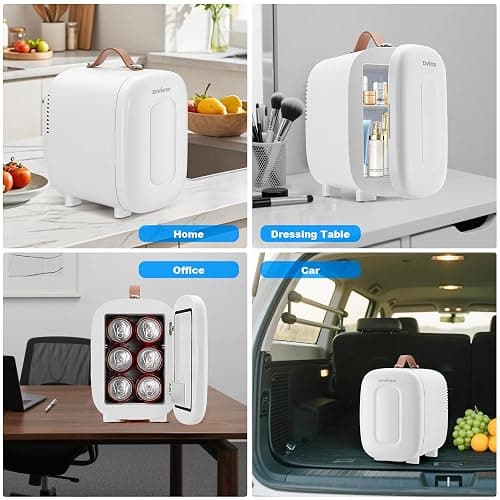 Enventor Mini Fridge 4 Litre/ 6 Can, AC+12V DC Power, Portable Cooler & Warmer, Small Fridge for Bedrooms, Car, Skincare, Fruit and Drinks, White thumbnail 8