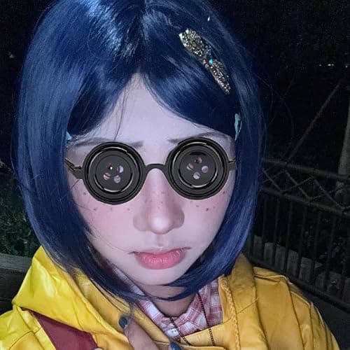 ANZWTLOYY Halloween Button Eyes Glasses Blue Bob Wig Key Necklace Green Stone Necklace Dragonfly Hair Clips Halloween Costume Cosplay Merch Merchandise thumbnail 4