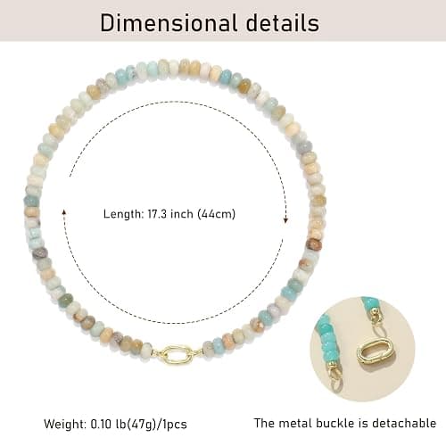 ROISE LADY Beaded Natural Stone Necklaces for Women Choker Gemstone Bead Summer Beach Jewelry Necklace thumbnail 4