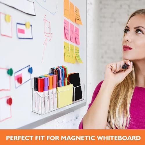 Ameceres Magnetic Pen Holder Classroom Organization Acrylic Marker Holder for Whiteboard Refrigerator Locker Accessories Pencil Dry Erase Marker Basket (3 Compartments * 1) thumbnail 2
