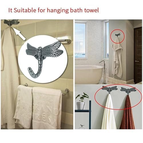 Lcyolada Dragonfly Hooks Wall Mounted Cloak Rack, Animal Heavy Duty Vintage Decorative Hooks, Indoor Outdoor Universal Cloak Rack Hooks for Coat Towel Robe Clothes Hats Bags Keys, Pack of 4 thumbnail 8