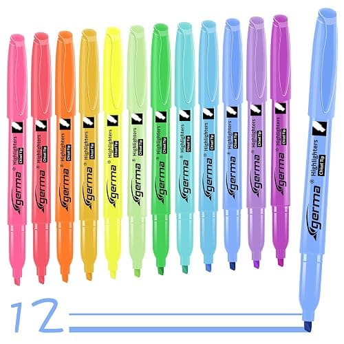 Cgerma Highlighters Assorted Colors Set, 12 Pack, Chisel Tip Bright Colors, Dry Quickly Colored Highlighters for Journaling, Study Notes, School Office Supplies - Image 1