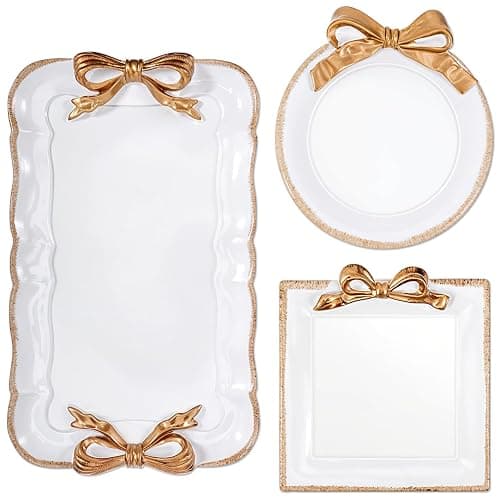 Oqqlin 3 Pcs Bow Jewelry Tray, Resin Decorative Jewelry Tray 3 Size Vintage Trinket Ring Dish Watch Key Bowl for Bedroom, Bathroom Decor - Image 1