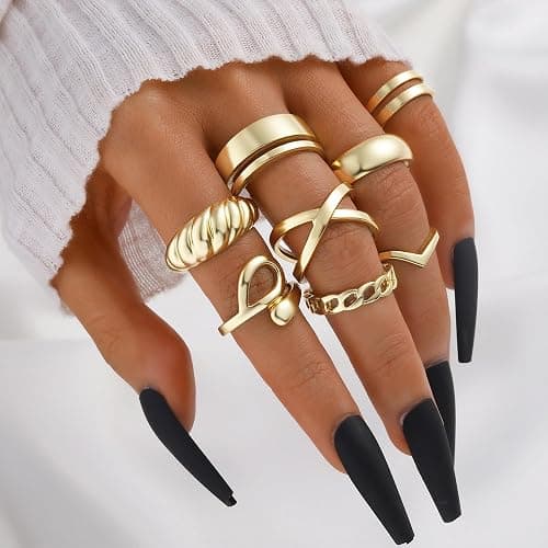 YEEZII 25 Pcs Gold Knuckle Rings Set for Women, Cute Stackable Finger Midi Rings, Dainty Gold Chunky Stacking Statement Womens ring pack thumbnail 4