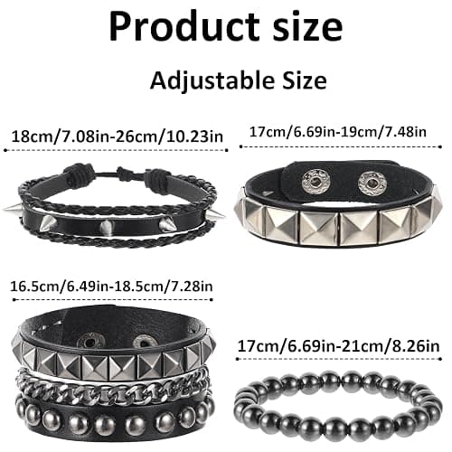 JIYIN 4 Pcs Leather Rock Studded Bracelets, Punk PU Leather Spike Bracelet for Men Women, Leather Cuff Bracelet 80s Wristband Set Adjustable Emo Punk Accessories Grunge Bracelet for Men Women thumbnail 2