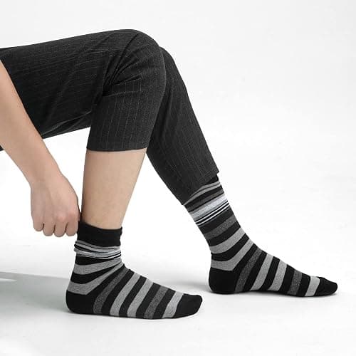 GLENMEARL Mens Dress Socks 6 Pack, Classic Patterned Black Combed Cotton Casual Mid Calf Socks for Men, Size 10-13 thumbnail 5