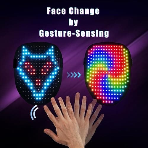 Mr.Pang LED Mask Light up Mask with Gesture Sensing, Cool Face Transforming Mask, Perfect Gifts for Halloween Christmas Birthday Cosplay Party thumbnail 3