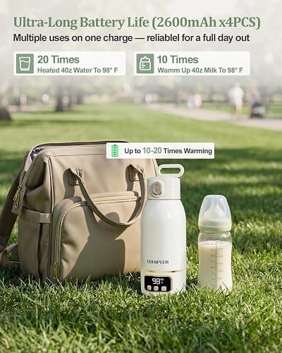 Portable Bottle Warmer for Travel, Heats for Breastmilk & Formula & Water | Precise Temp Control 2X Faster Heating 17 OZ Milk Warmer On the Go Long Battery Life Leak-Proof for Travel & Home Baby Gift thumbnail 7