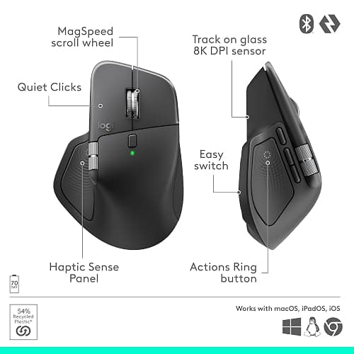 Logitech MX Master 4, Ergonomic Wireless Mouse with Advanced Performance Haptic Feedback, Ultra-Fast Scrolling, USB-C Charging, Bluetooth, Windows, MacOS - Graphite thumbnail 13