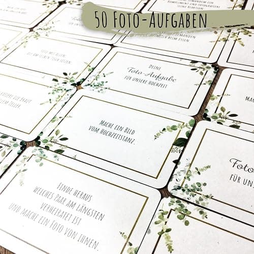 50 Fotoaufgaben Hochzeit - Unterhaltsames Hochzeitsspiel für Gäste, Fotobox Accessoires Hochzeit Fotospiel Hochzeit, Hochzeit Fotoaufgaben für Gäste, Perfekt für Gästebuch Hochzeit thumbnail 7