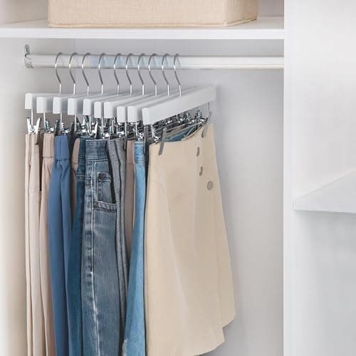 Nature Smile Deluxe Wooden Pants Hangers, Solid Lotus Wood, with Clips, Pack of 28, White thumbnail 2