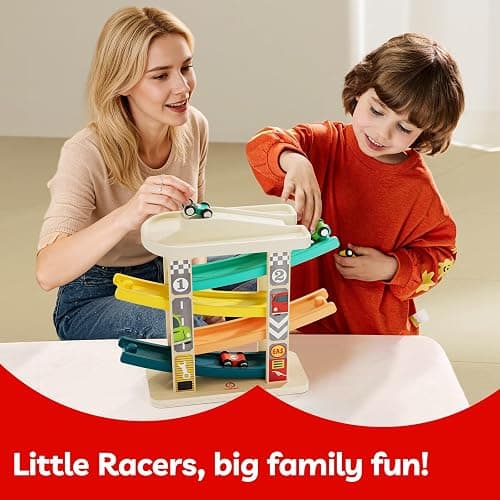 TOP BRIGHT Toddler Toys for 2 Year Old Boy, Wooden Car Ramp Race Track Set | Car Toys for Toddlers 1-3 with Cars and a Garage, Montessori Toys for 12 Year Old Boy Girl,Birthday Gift for Age 18+ Month thumbnail 8
