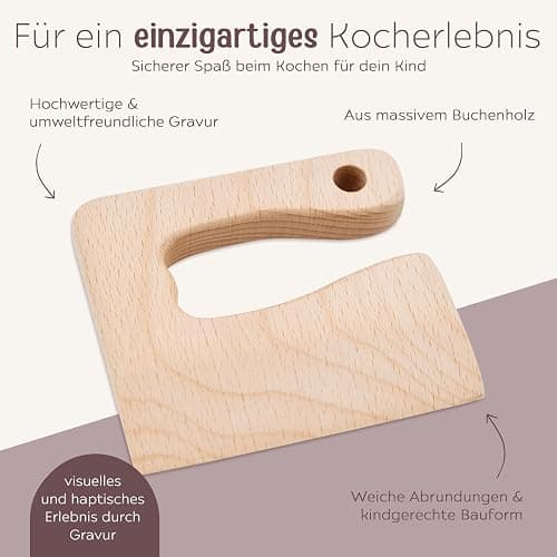 wunderwunsch® - Personalisiertes Montessori Kinder Messer mit Gravur - Sicheres Holz Baby Besteck mit abgerundeten Kanten - Geburtstag Baby Geschenk (ohne Name) thumbnail 5