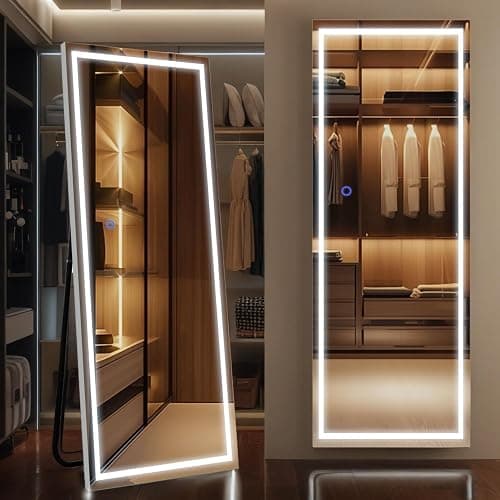 TRUNBACK 63"x20" LED Floor Mirror, Dimmable 3-Color Lighted Frame, Full-Length Mirror for Bedroom, Gym & Makeup, Freestanding/Wall Mount - Image 1