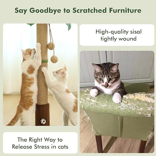 Woochpet Cat Scratching Post 35'' Tall Cat Scratcher Tree Tower Scratching Posts for Indoor Cats with Cat Toy Mouse Hole and Interactive Wooden Ball for Kittens Adults Cats thumbnail 5