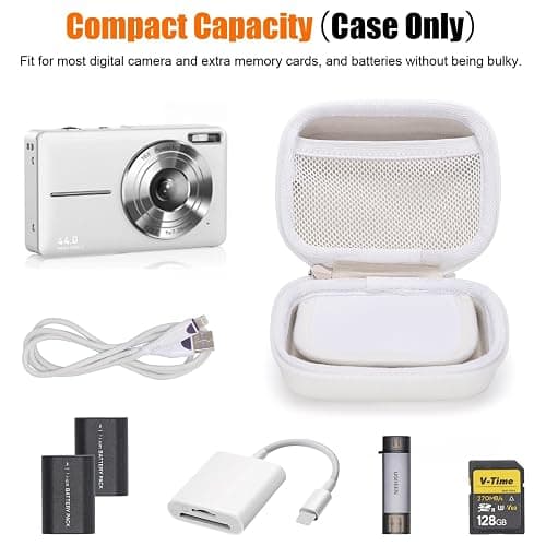 Cwatcun Digital Camera Case, Small Carrying Camera Pouch for AbergBest 2.7" LCD Kodak Pixpro/Canon PowerShot ELPH 180/190 / DSCW830 Travel Cameras, Waterproof Shockproof Case - Blacka WHITE thumbnail 7