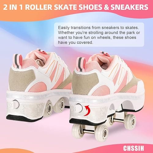 CHSSIH Roller Skate Shoes for Girls, Kids, Women, Men & Adults – Retractable Shoes with Wheels | Pop-Out High Roller Skating Shoes That Turn Into Sneaker Skates thumbnail 2
