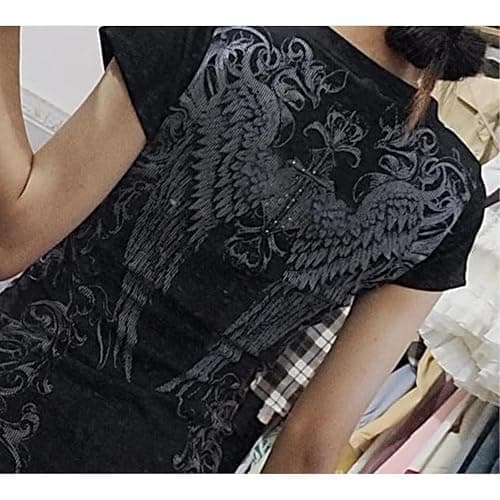 Grunge Shirts 2000s Clothing Women Vintage Graphic Tees Y2k Short Sleeve Goth Tops Teens Emo Clothes Streetwear thumbnail 3