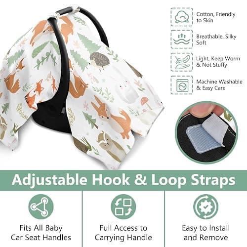 Bush Animal Fox Infant Car Seat Cover Baby Girls Stroller Carseat Covers Canopy Muslin Breathable Soft Lightweight Sun Shade Universal Fit thumbnail 4