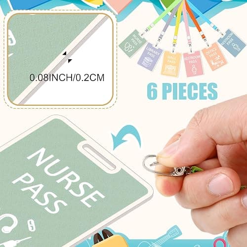 Sabary 6 Sets Hall Pass Lanyards and School Passes Set Unbreakable Wooden Bathroom Passes for Classrooms Hall, Restroom, Library, Office and Nurse School Teacher Supplies Gift(Light Color) thumbnail 4