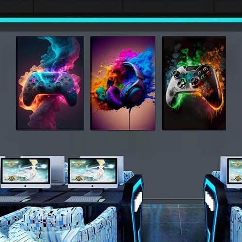 BGFCE Gaming Room Decor Canvas Wall Art Set of 3 - Cool Video Gaming Theme Wall Decor, Gamer Paintings Picture Print for Teen Boys Room 12x16 inch Framed thumbnail 4