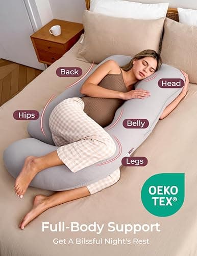 Momcozy Pregnancy Pillow for Sleeping - U Shaped Full Body Maternity Pillow | Removable Jersy Cover, Support for Back, Legs, Belly, Hips for Pregnant Women, Side Sleeper, 57 Inch, Grey thumbnail 3