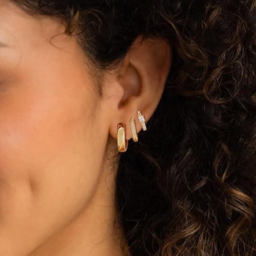 MOROTOLE Small Hoop Earrings for Women，Hypoallergenic 14k Gold Plated Hoop Earring Stacks Small Gold Huggie Earrings Fashion Jewelry for Women thumbnail 3