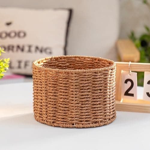 JLKIMZVO Brown Round Storage Basket Medium Storage Basket for Living Room Bedroom Bathroom thumbnail 5