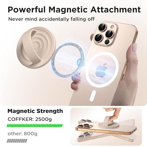 COFFKER Magnetic Phone Grip Ring Holder, Liquid Silicone Magnet Cell Phone Grip Finger Loop, Compatible with Magsafe, Back of Phone for iPhone 17/16/15/14/13/12 Series, Oat thumbnail 3