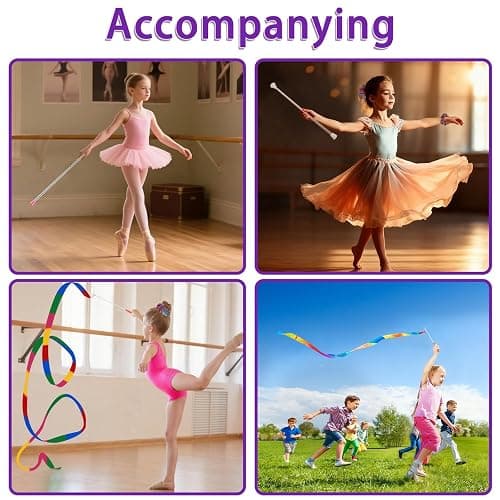 Quynhni Dance Baton,Batons for Twirling 21 .6 inches Stainless Steel Material with 2 Gymnastics Wand and 3 Rainbow Hair Bands Suitable for Beginners Aged 3-8 Silver and Pink thumbnail 9