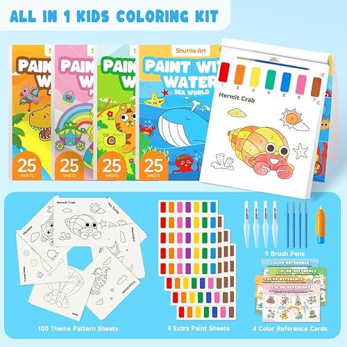 Shuttle Art Paint with Water Coloring Book for Kids, Pack of 4, 100 Sheets Watercolor Paint Set for Kids Ages 3-5, 4-8, Mess Free Travel Art Supplies, Birthday Christmas Craft Gift thumbnail 3