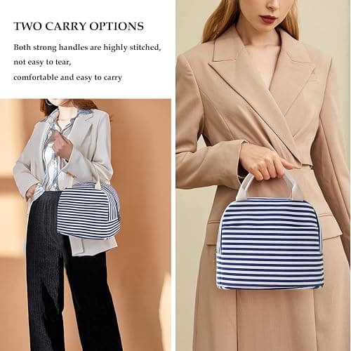 EurCross Blue and White Stripes Lunch Bag Women,Cooler Tote Bag Insulated Lunch Bento Box Bag, Canvas Portable Tote Thermal Bag for Adult Women and Men for Work thumbnail 5