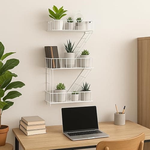 Fire Escape Wall Shelf – New York Decorative Floating Shelf – Wall Art Ladder Shelf – White Metal Trinket Shelves for Bedroom, Living Room, Home, Storage and Display (3-Tier) thumbnail 7