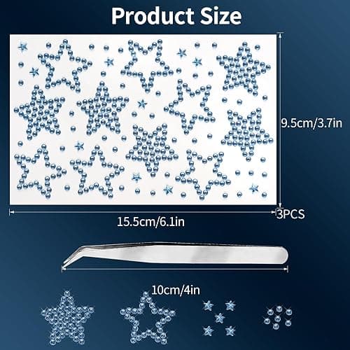 3Sheets Star Gem Stickers Jewels for Crafts, Face Makeup - Self Adhesive Rhinestone Jewel Stickers, Stick on Gems Rhinestones for Crafts, Craft Supplies for Kids (11.Light Blue satr) thumbnail 3
